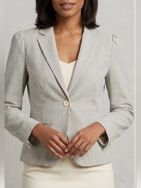 GAP Blue Striped Cotton Blazer Size 4 Preppy Office Teacher Chic
